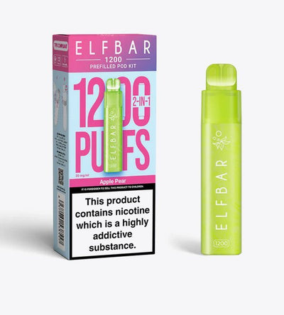 2 in 1 Elfbar 1200 Puffs Prefilled Pod Kit - Box of 5 in Apple Pear Flavor Available at GvapeKing