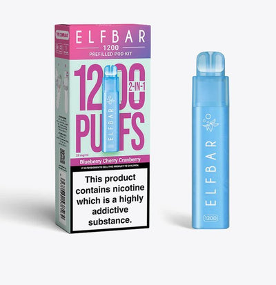 2 in 1 Elfbar 1200 Puffs Prefilled Pod Kit - Box of 5 in Blueberry Cherry Cranberry Flavor Available at GvapeKing