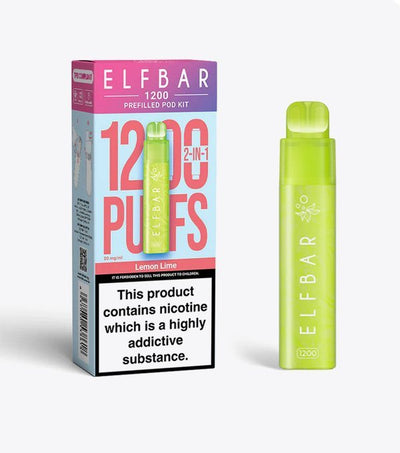 2 in 1 Elfbar 1200 Puffs Prefilled Pod Kit - Box of 5 in Lemon Lime Flavor Available at GvapeKing