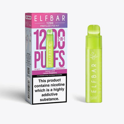 2 in 1 Elfbar 1200 Puffs Prefilled Pod Kit - Box of 5 in Lemon Lime Flavor Available at GvapeKing