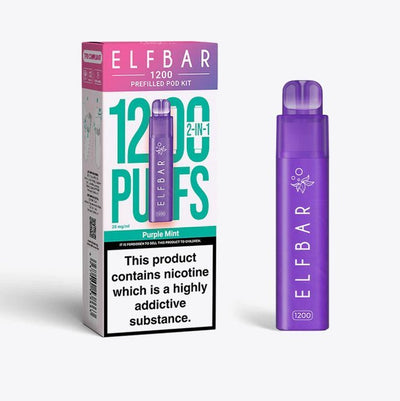 2 in 1 Elfbar 1200 Puffs Prefilled Pod Kit - Box of 5 in Purple Mint Flavor Available at GvapeKing