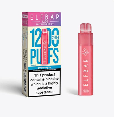2 in 1 Elfbar 1200 Puffs Prefilled Pod Kit - Box of 5 in Strawberry Ice Flavor Available at GvapeKing