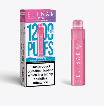 2 in 1 Elfbar 1200 Puffs Prefilled Pod Kit - Box of 5 in Strawberry Ice Flavor Available at GvapeKing
