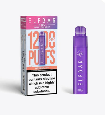 2 in 1 Elfbar 1200 Puffs Prefilled Pod Kit - Box of 5 in Wild Berries Ice Flavor Available at GvapeKing