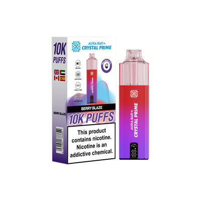 Crystal Prime Aura Bar 10000 Puffs Prefilled Pod Kit in Berry Blaze Flavor available at GvapeKing