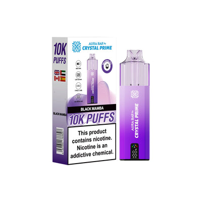 Crystal Prime Aura Bar 10000 Puffs Prefilled Pod Kit in Black Mamba Flavor available at GvapeKing