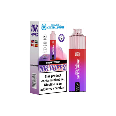 Crystal Prime Aura Bar 10000 Puffs Prefilled Pod Kit in Cherry Berry Flavor available at GvapeKing