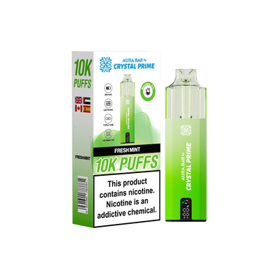 Crystal Prime Aura Bar 10000 Puffs Prefilled Pod Kit in Fresh Mint Flavor available at GvapeKing