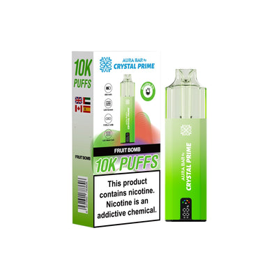 Crystal Prime Aura Bar 10000 Puffs Prefilled Pod Kit in Fruit Bomb Flavor available at GvapeKing