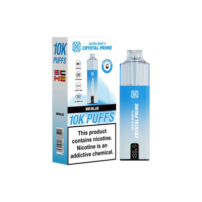 Crystal Prime Aura Bar 10000 Puffs Prefilled Pod Kit in Mr. Blue Flavor available at GvapeKing