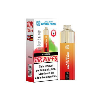 Crystal Prime Aura Bar 10000 Puffs Prefilled Pod Kit in Rainbow Flavor available at GvapeKing