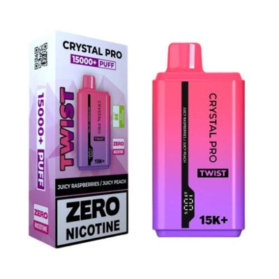 Crystal Pro Twist 15000+ Puffs - Juicy Raspberries - Juicy Peach - Disposable Vape Device - 0mg - Pack of 5