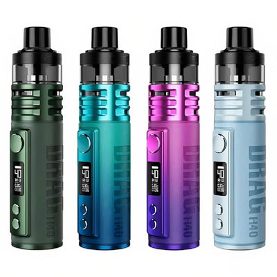 Voopoo Drag H40 Vape Kit is available in Green, Sky Blue, Modern Red, and Snow Blue Colors at GvapeKing
